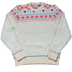 Vintage Reminiscence Knit Winter Sweater Hearts Wool